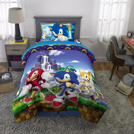 Juego de edredón y sábanas supersuaves para niños Franco, 4 piezas tamaño Twin, Sonic The Hedgehog, Anime