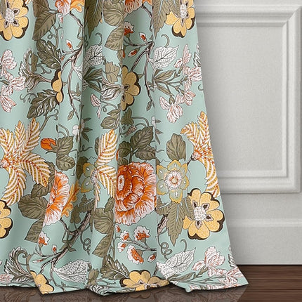 Lush Decor Blue and Green Sydney Curtains | Floral Garden Room Darkening Window Panel Set for Living, Dining, Bedroom (Pair), 108” Long x 52” Wide, L, Blue & Green