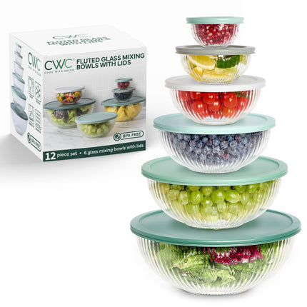 Cook with Color 12 Pc Glass Mixing Bowl Set with L
