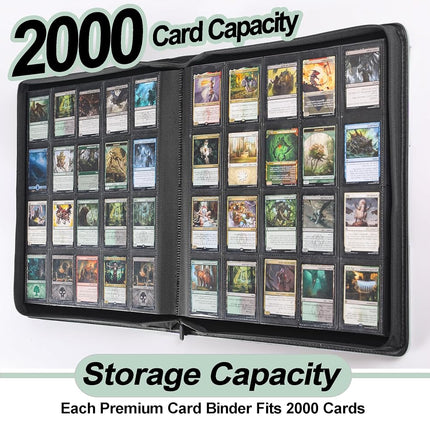 Premium 2000 Pocket Card Binder - 20 Pocket Trading Card Binder with Sleeves Fits 2000 Cards, Ringless Card Album for TCG - Model A，Asakusa Green