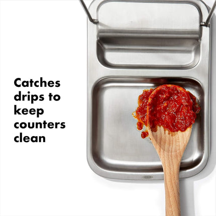 OXO Spoon Rest with Lid Holder Silver 3x4x1in