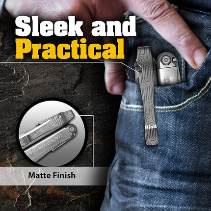 Donk! Pocket Clip for Leatherman Wave, Wave Plus+, Alpha, Surge & Charge AL, ALX, Ti, XTi - Titanium TC4 - Custom Designs - Quick Release - Extra Carry Options 'Norwegian Wood’