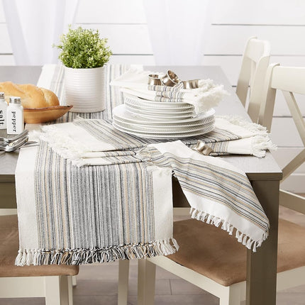DII Striped Fringe Top, Cotton, Black, Table Runner, 14x72