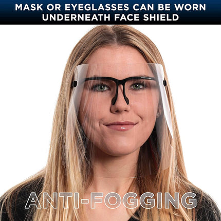 TCP Global Salon World Safety Face Shields with Black Glasses Frames (Pack of 25) - Ultra Clear Protective Full Face Shields to Protect Eyes, Nose, Mouth - Anti-Fog PET Plastic, Goggles