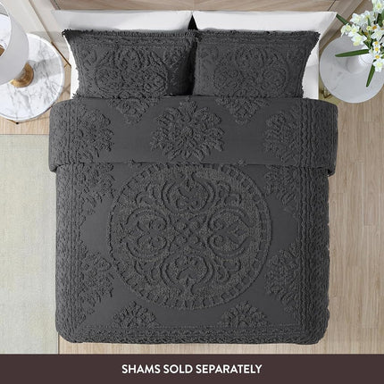 Beatrice Home Fashions Medallion Chenille Bedspread, Twin, Charcoal