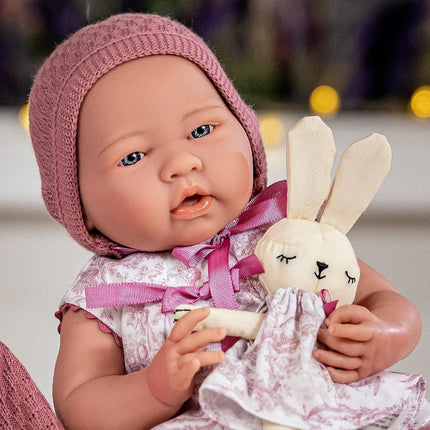 JC TOYS - La Newborn Baby Doll, 38 cm, Soft Vinyl, Royal Collection, Clothes with Toile de Jouy Pattern, Pacifier and Plush Toy, Girl, Pink, Designed in Spain by Berenguer, 2 years
