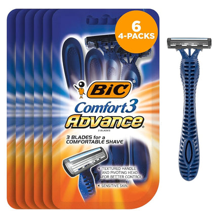 BIC Comfort 3 Advance Disposable Razor, Men, 4-Count (Pack of 6)