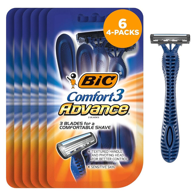 BIC Comfort 3 Advance Disposable Razor, Men, 4-Count (Pack of 6)