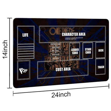Extalas Playmat for One Piece Card Game with Damage Counters & Professional Storage Bag, 24x14 Inches TCG Gaming Mat with Non-Slip Rubber and Zones for Single Player (Black1)