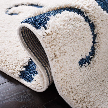 Safavieh Florida Shag Collection SG455-1165 Scrolling Vine Graceful Swirl Runner, 2' 3" x 9', Cream/Blue