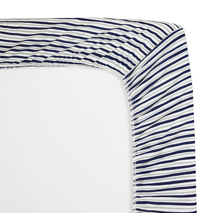 American Baby Company 2 Pack 100% Natural Cotton Fitted Pack and Play Sheets 39" x 27" - Soft & Breathable Pack N Play Sheets for Playard & Mini Crib Mattress, Navy/Grey Sport Stripes, for Boy & Girl