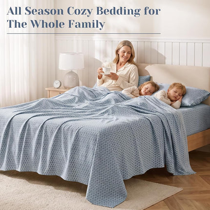 Comfort Spaces 100% Cotton Sheets Queen, Breathable, Naturally Cool Cotton Sheets, Soft Cotton Bed Sheets with 14" Elastic Pocket Fits up to 16" Mattress, All Seasons Sheet Set, Diamond Blue 4 Piece