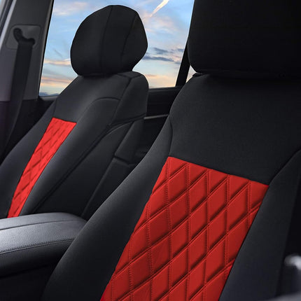 FH Group Front Set Neosupreme Car Seat Cover for Low Back Seats with Removable Headrest, Universal Fit, Airbag Compatible, Seat Cover for SUV Red/Black