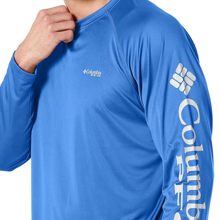 Columbia Men's Terminal Tackle Long Sleeve Fishing Shirt, Vivid Blue/Cool Grey Logo, Medium