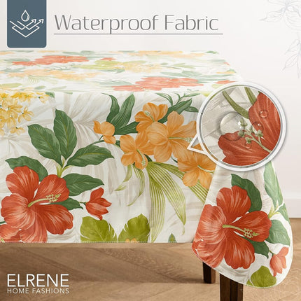 Elrene Home Fashions Callisto Tropical Floral Water and Stain Resistant Vinyl Indoor/Outdoor Tablecloth with Flannel Backing, 60"x102" Rectangle