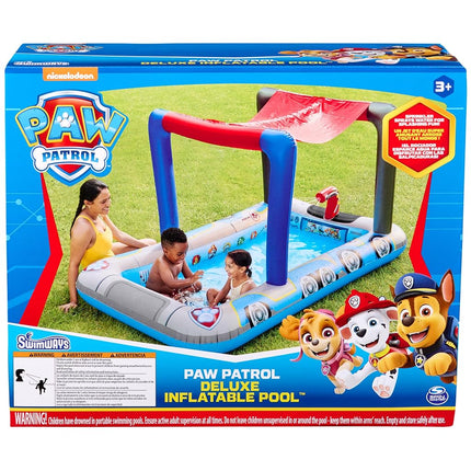 SwimWays Paw Patrol Deluxe Inflatable Pool, Above Ground Pool with Canopy and Fast Inflation for Kids Aged 3 & Up