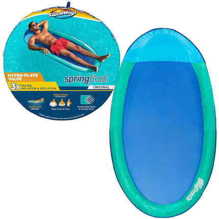 SwimWays Spring Float Inflatable Pool Lounger with Hyper-Flate Valve, Aqua