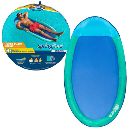 Flotador inflable SwimWays Spring Float para piscina con válvula Hyper-Flate, Aqua