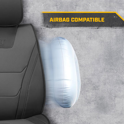 CAT® Edge Deluxe Car Seat Covers for Front Seats - Premium Gray Faux Leather Seat Covers for Cars with Universal Fit, Rugged Automotive Seat Covers for Trucks, Interior Seat Covers for SUV