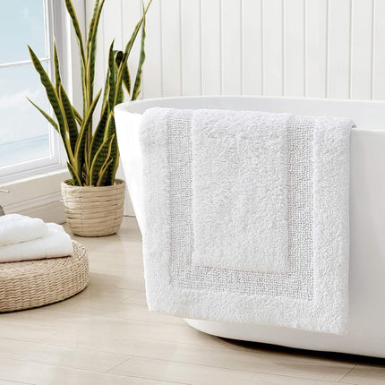 Tommy Bahama | Colección Long Branch | Alfombrilla de baño - 100% Algodón, Reversible, Fácil cuidado lavable a máquina, 21 x 34, Blanco