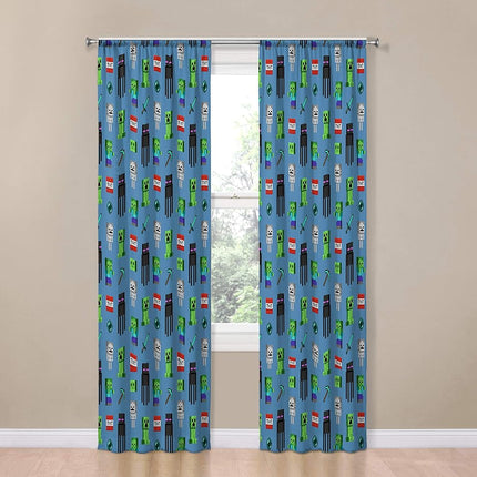 Minecraft Monster Hunters 84" Inch Drapes - Beautiful Room Décor & Easy Set Up, Bedding - Curtains Include 2 Tiebacks, 4 Piece Set (Official Minecraft Product)