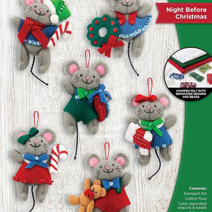 Bucilla 89288E Felt Applique Christmas Ornament Kit, Night Before Christmas, Set of 6