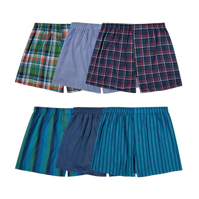 Fruit of the Loom Men's Tag-Free Boxer Shorts (Knit & Woven), Woven-6 Pack-Assorted Colors, Medium