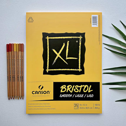 Canson XL Series Bristol Paper, Smooth, Foldover Pad, 9x12 inches, 25 Sheets (100lb/260g) - Artist Paper for Adults and Students - Markers, Pen and Ink