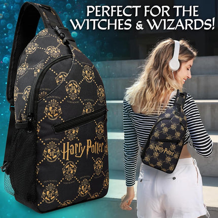 Get Trend Children's Shoulder Bag Multi-Pocket Bags Youth Travel Accessory with Adjustable Strap Gift for Children, Black Harry Potter, 27x19x8cm