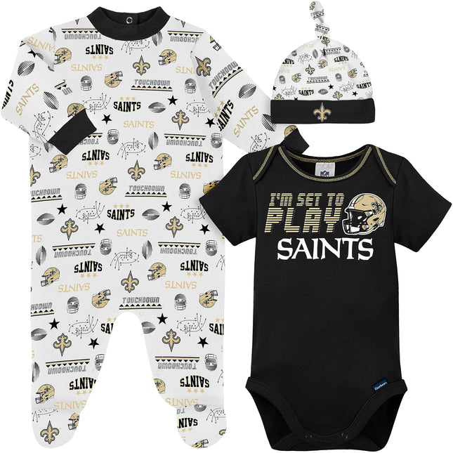 NFL 3 Piece Bodysuit, Sleep n Play and Cap Set, Bo