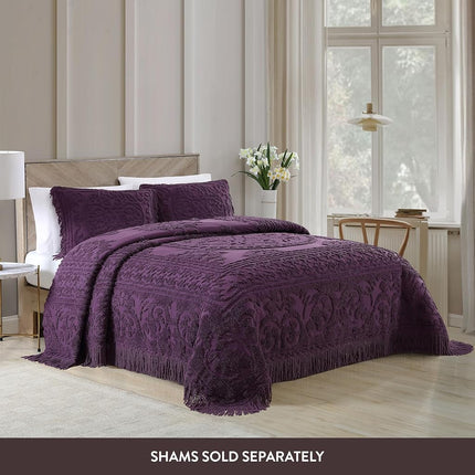Beatrice Home Fashions Medallion Chenille Bedspread, Queen, Eggplant