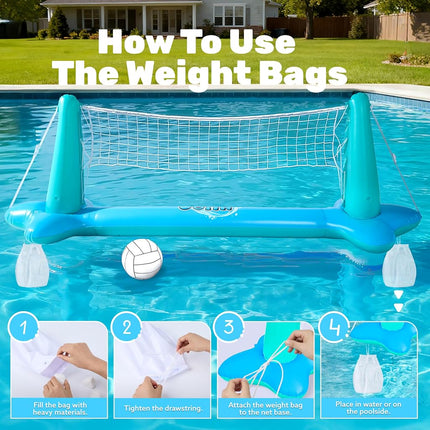 JOYIN Inflatable Pool Float Set Volleyball Net & Basketball Hoops, Floating Swimming Game Toy for Kids/Adults, Summer Floaties, Volleyball Court(105"x28"x35")|Basketball hoop(27"x23"x27"),Blue