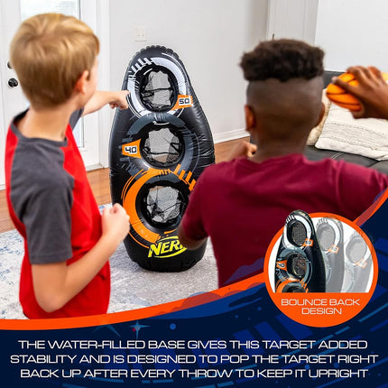 Nerf Proshot Inflatable Football Target, 50� Auto-Pop Design with Water Base, Mini Foam Football, Indoor and Outdoor Fun Game, Improve Accuracy and Control, Blaster Compatible