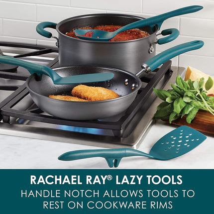 Rachael Ray Tools and Gadgets Spoon, Slotted and Solid Turners Set/Cooking Utensils - 3 Piece, Teal Blue