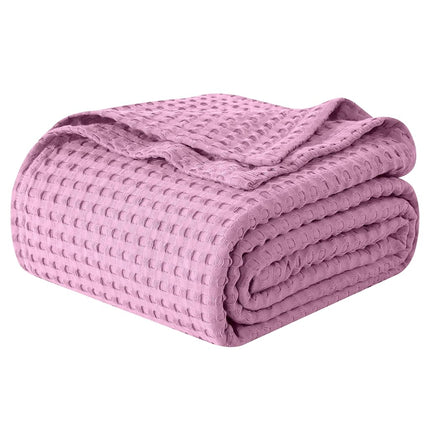 Elegant Comfort Premium 100% Cotton Waffle Blanket - Lightweight Breathable Waffle Weave Bed Blanket - Soft and Warm All Season Blanket for Couch, Sofa and Bed, Full Size 88x88 Inches, Lavender