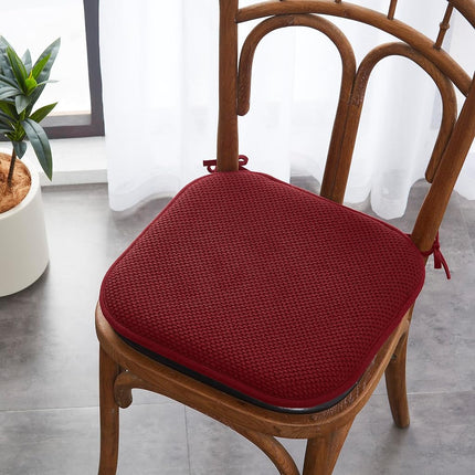 Elegant Comfort 4 Pack Chair Cushion Covers - Skid-Proof Rubber Backing - 16 x 16 Inch - Thick Dining Square Shape Seat Covers - Comfortable Textured Chair Pads with Ties - Honeycomb Pattern, Burgundy