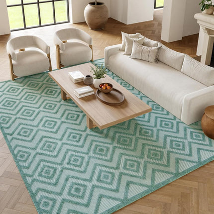 Nourison Versatile Alfombra de Área para Interiores/Exteriores Aqua/Teal 1.83 m x 2.74 m, Fácil de Limpiar, No Suelta Pelo, Dormitorio, Sala, Comedor, Terraza, Patio Trasero, Patio, Área de Alto Tráfico (1.83x2.74)