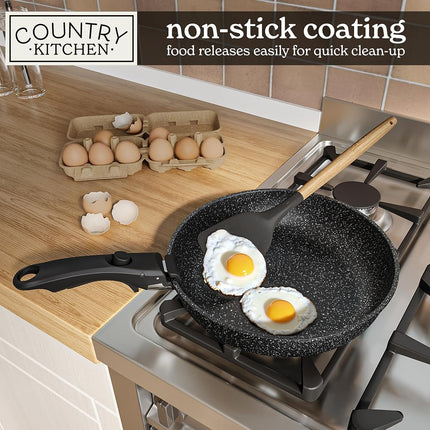 Country Kitchen 13 Piece Pots and Pans Set - Safe Nonstick Cookware Set Detachable Handle, Kitchen Cookware with Removable Handle, RV Cookware, Oven Safe (Black)
