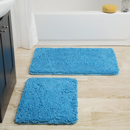 Bedford Home 2-Piece Memory Foam Shag Bath Mat, Blue