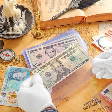 Uncle Paul 100PCS Banknotes Top-Insert Holders - Currency PVC Transparent Bill Money Top-Load Sleeves Display Holder for Regular Bills Protector Storage Cases Collectors PN03L100