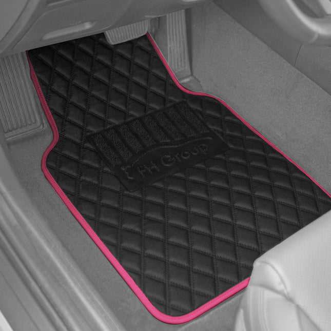 FH Group F12003PINK Universal Fit Diamond Pattern Faux Leather Beige Automotive Floor Mats fits most Cars, SUVs, and Trucks