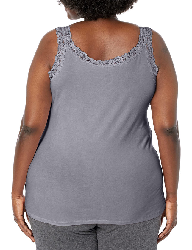 JUST MY SIZE Women's Lace Tank Shirt, Light Steel, 6X