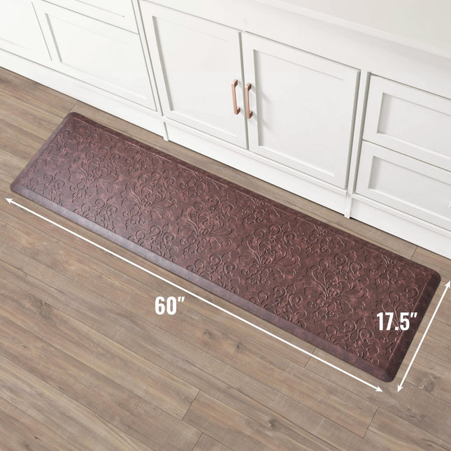 Chef Gear - Anti-Fatigue Wellness Kitchen Mat - Marni Design - Cushioned Comfort Chef Mat - Faux Leather - Cooking & Standing Relief -Skid-Resistant - Measures 17.5"x60" - Red