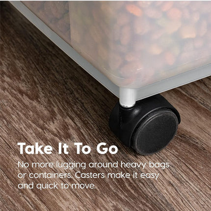 IRIS USA 50 Lbs/65 Qt WeatherPro Airtight Pet Food Storage Container with Removable Casters, Clear/Gray