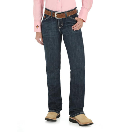 Wrangler Pantalón vaquero para mujer, resistente a la llama, estilo western, tiro medio, corte bota, lavado Rinse, 11x34
