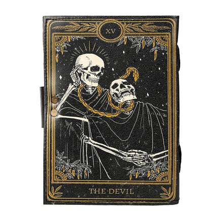TUZECH Book of Spells Leather Bound Journal Deckle Edge Paper Grimoire Printed Diary Third Eye witchcraft supply and Witch Spell Notebook Antique Vintage Book for Men and Women (The Devil)