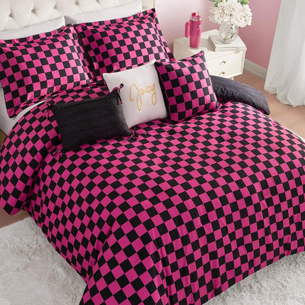Juicy Couture Comforter Set, Polyester, Black/Hot Pink, King