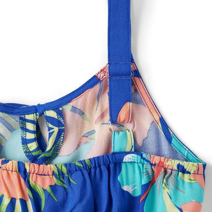 Vestido casual de tirantes para niña The Children's Place, estampado floral tropical azul, talla pequeña