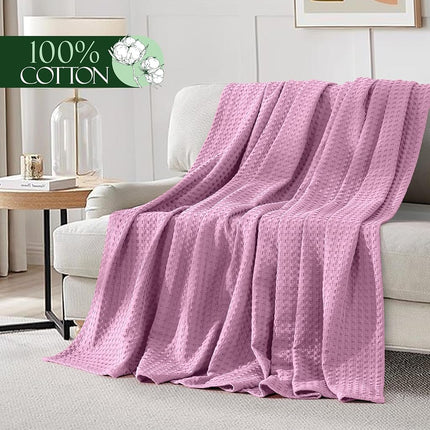 Elegant Comfort Premium 100% Cotton Waffle Blanket - Lightweight Breathable Waffle Weave Bed Blanket - Soft and Warm All Season Blanket for Couch, Sofa and Bed, Full Size 88x88 Inches, Lavender