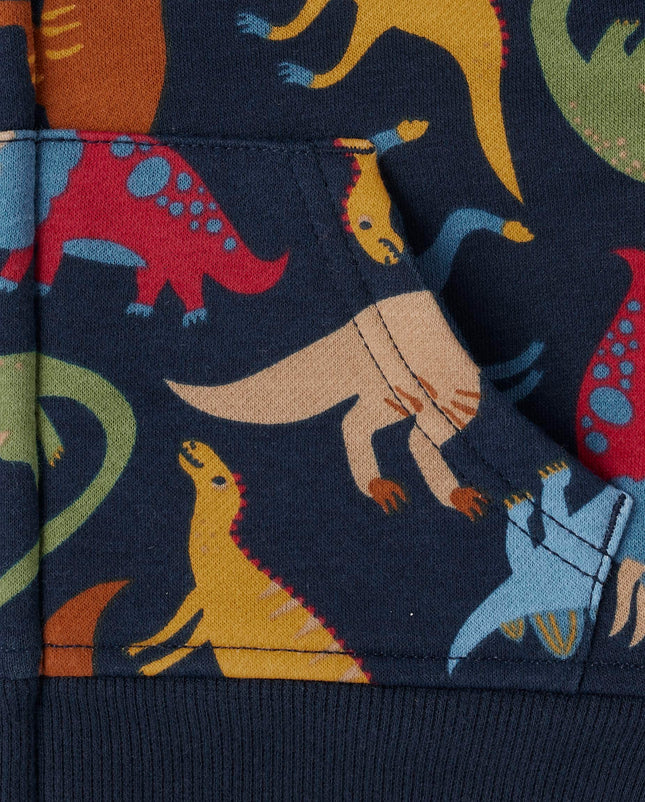 The Children's Place, sweat-shirt à capuche zippé, doublé Sherpa, à manches longues, pour bébés garçons et tout-petings, motif dinosaure bleu, 3T